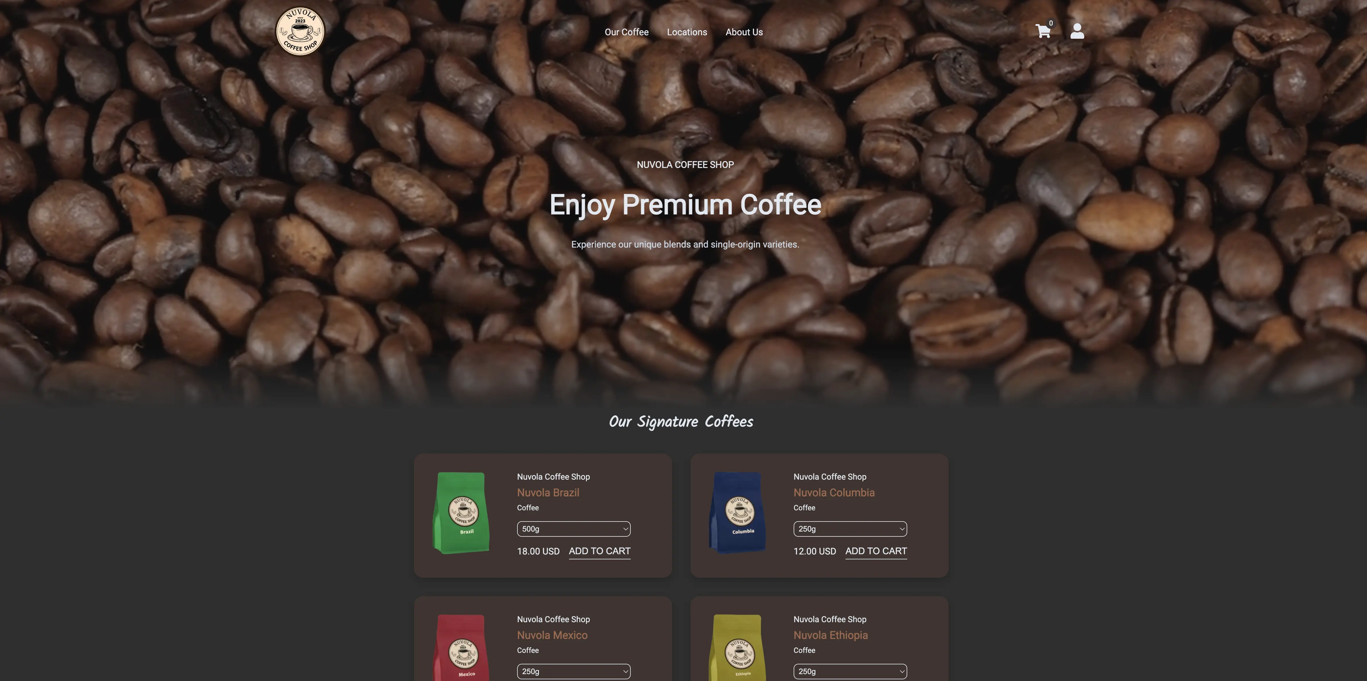 nuvola coffee shop screenshot